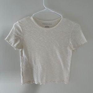 American Eagle Rib White Baby Tee Size S